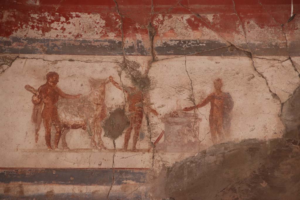VI.16 Herculaneum. September 2021. Detail of panel on east side of south wall. Photo courtesy of Klaus Heese.